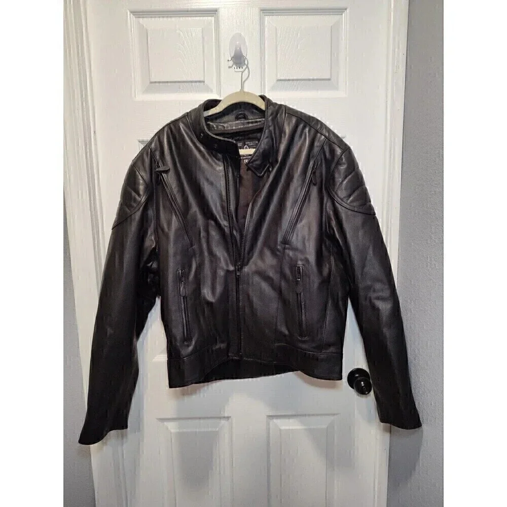 MOB Classic Series Black Leather Motorcycle Jacket Size 48 with removable lining